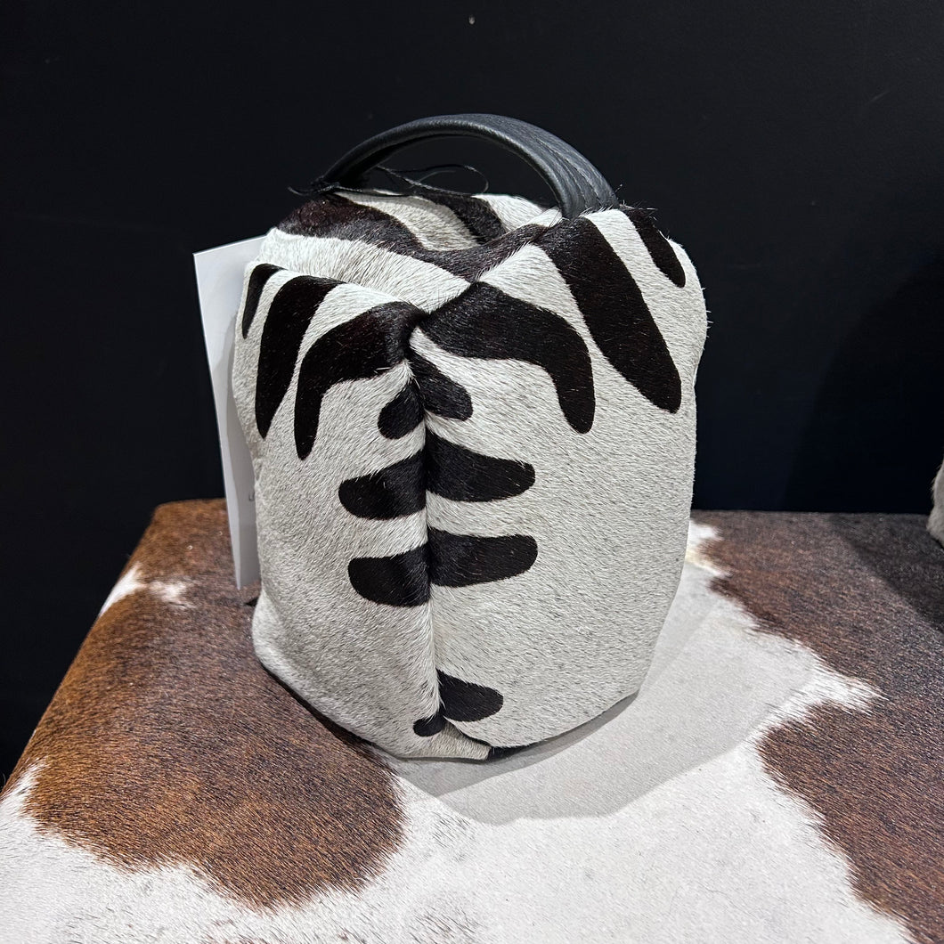 Zebra Print Cowhide & Black Leather Door Stop