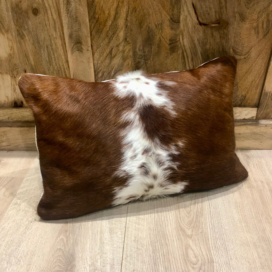Tan & White Leather Cushion
