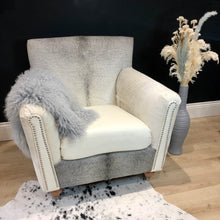 Load image into Gallery viewer, Bespoke Argentinian White / Grey Cowhide &amp; Italian Leather Arm Chair
