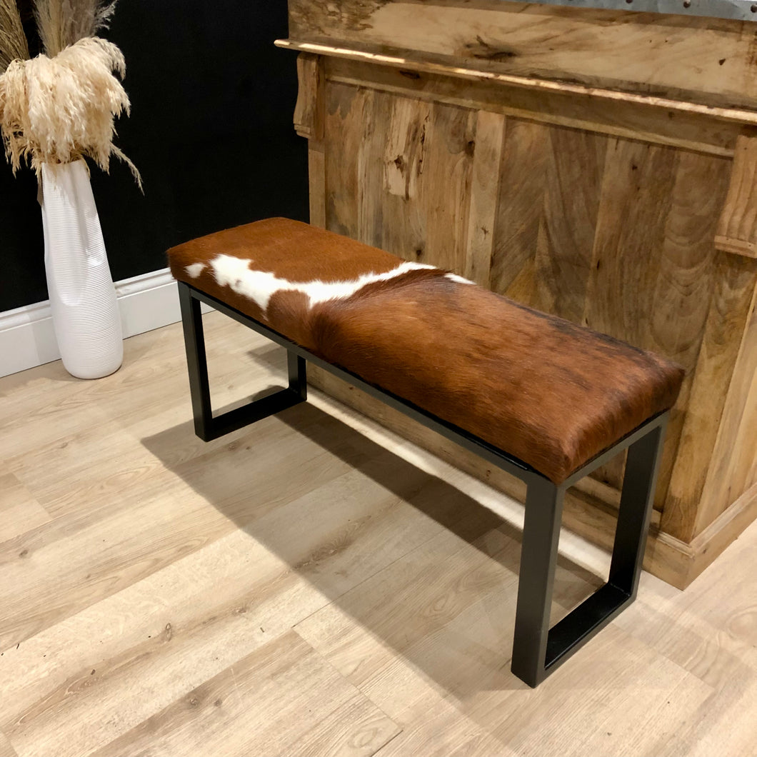Bespoke Chestnut Cowhide Two Person Bench