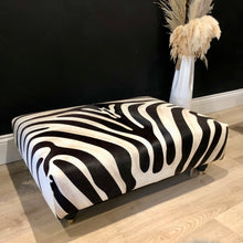 Load image into Gallery viewer, AVAILABLE TO ORDER! Bespoke Zebra Animal Print Cowhide Ottoman / Footstool / Coffee Table
