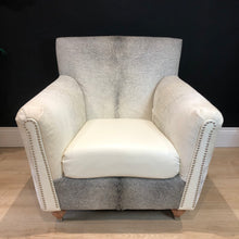 Load image into Gallery viewer, Bespoke Argentinian White / Grey Cowhide &amp; Italian Leather Arm Chair
