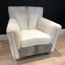 Load image into Gallery viewer, Bespoke Argentinian White / Grey Cowhide &amp; Italian Leather Arm Chair
