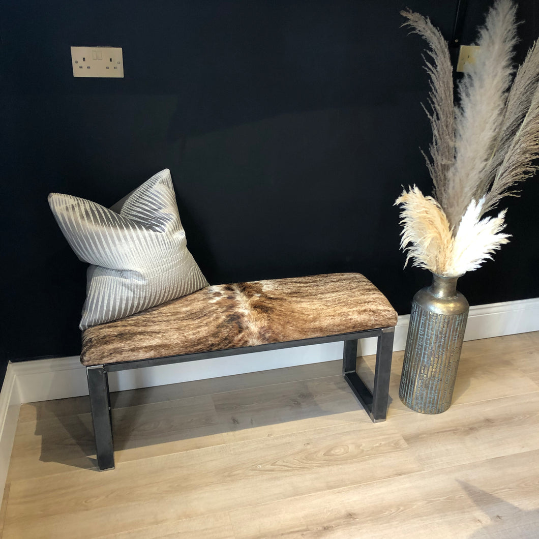 Bespoke Brindle Cow Hide Industrial Bench