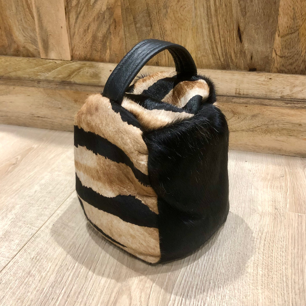 Black & Animal Print Cowhide Door Stop
